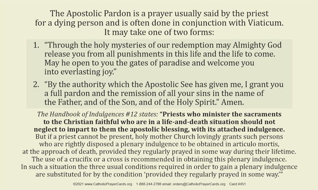 The indulgence attached to the Apostolic Pardon forgives temporal punishment due to sin.