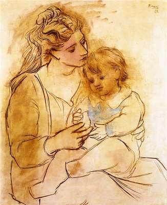 This famous painting by Pablo Picasso of Mother and Child was created in 1922 and is in the public domain.